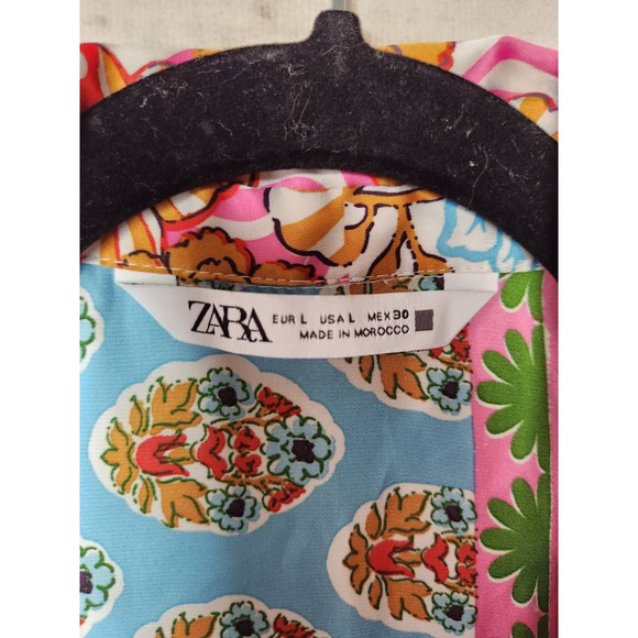 Zara Womens Button Up Shirt Multicolor Patchwork Long Sleeve Cuff V Neck L - Picture 5 of 5